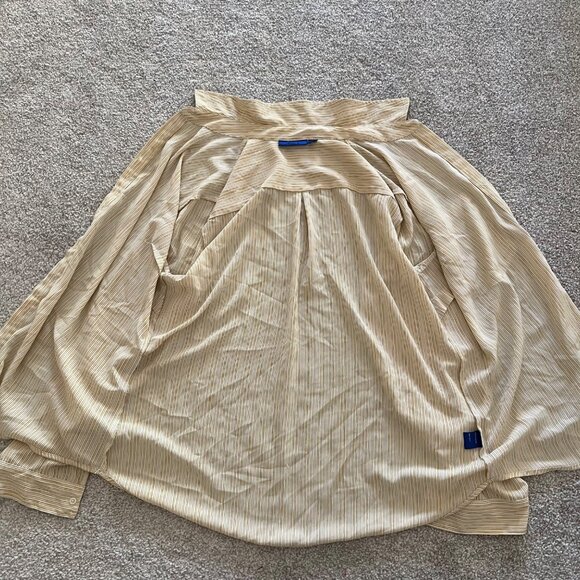 Yellow & White Striped Hidden Button Semi-Sheer Long Sleeve Career Blouse L - Picture 7 of 12